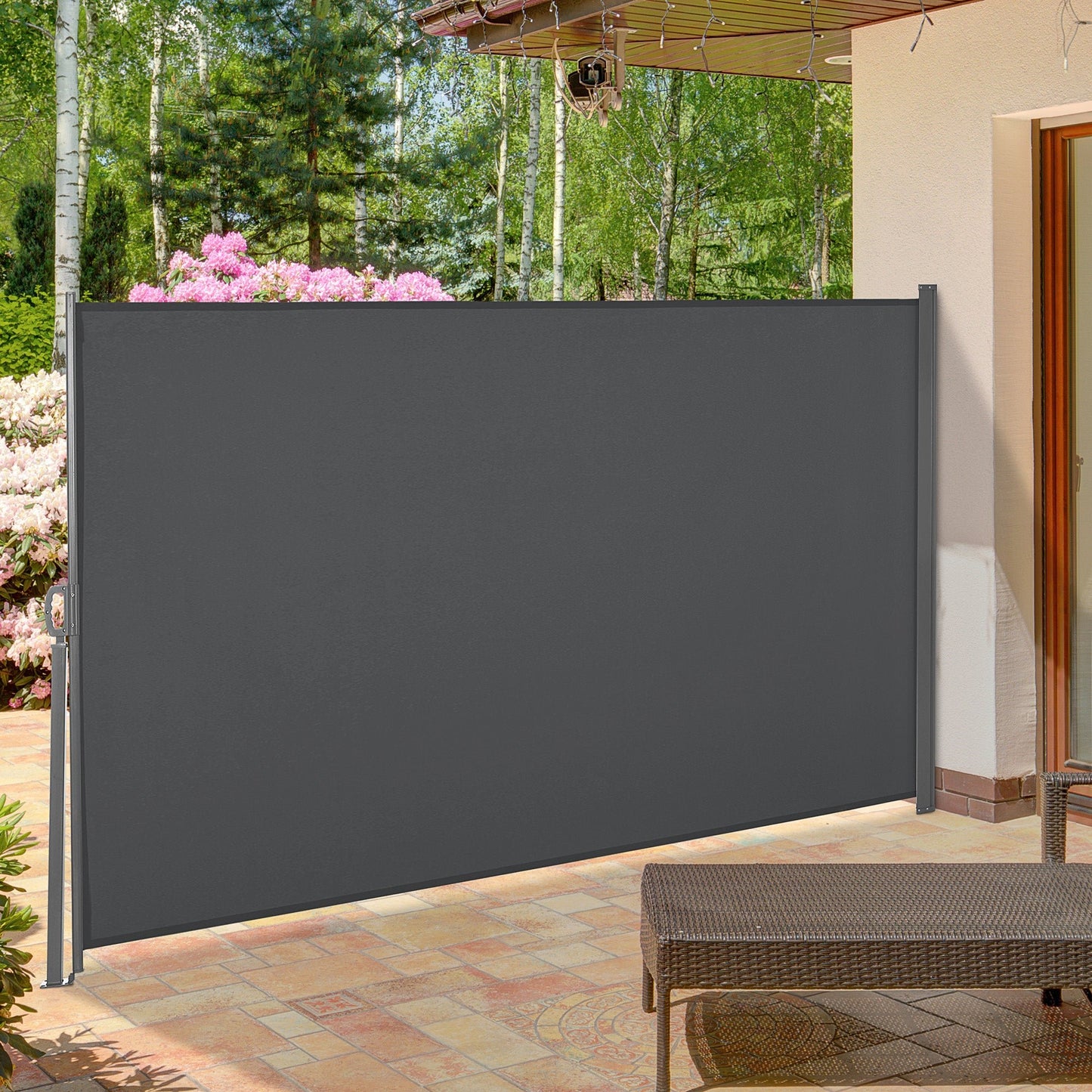 Outsunny Retractable Side Awning Privacy Screen, Grey, Black or Cream - 3m x 1.6m - Clara Shade Sails - Outsunny - Grey - 