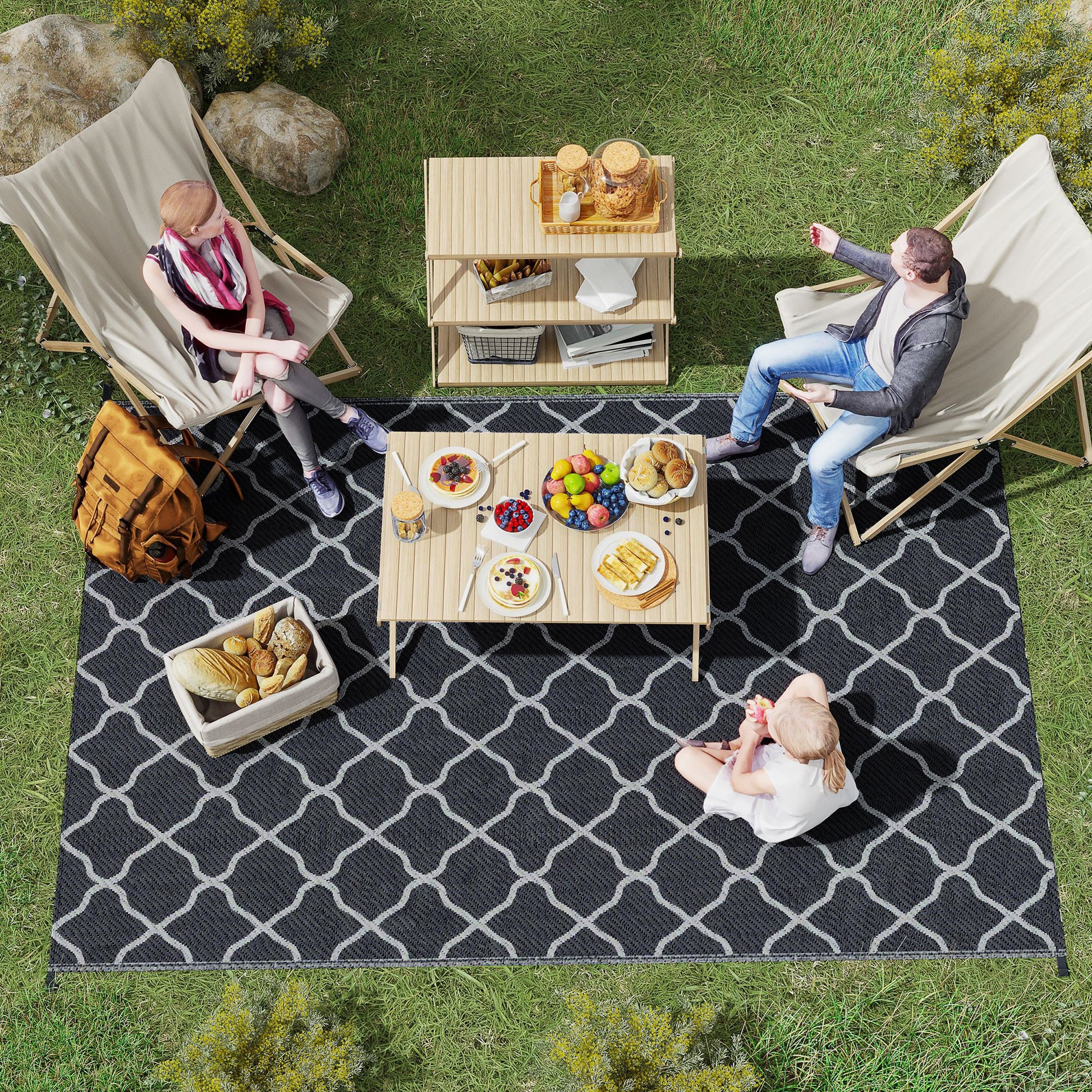 Outsunny Reversible Outdoor Garden Rug (182cm x 274cm) – Black & White or Grey & White - Clara Shade Sails - Outsunny - Grey & White - 