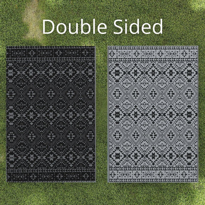 Outsunny Reversible Outdoor Garden Rug – Black & Grey (182cm x 274cm) - Clara Shade Sails - Outsunny - 