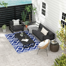 Outsunny Reversible Outdoor Garden Rug – Blue & White Geometric (182cm x 274cm) - Clara Shade Sails - Outsunny - 