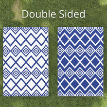 Outsunny Reversible Outdoor Garden Rug – Blue & White Geometric (182cm x 274cm) - Clara Shade Sails - Outsunny - 