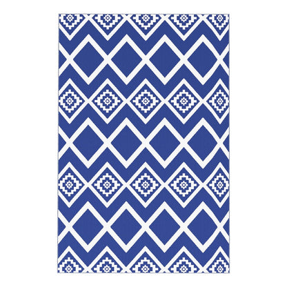 Outsunny Reversible Outdoor Garden Rug – Blue & White Geometric (182cm x 274cm) - Clara Shade Sails - Outsunny - 