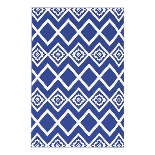 Outsunny Reversible Outdoor Garden Rug – Blue & White Geometric (182cm x 274cm) - Clara Shade Sails - Outsunny - 