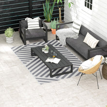 Outsunny Reversible Outdoor Garden Rug – Grey & Cream Stripe (182cm x 274cm) - Clara Shade Sails - Outsunny - 