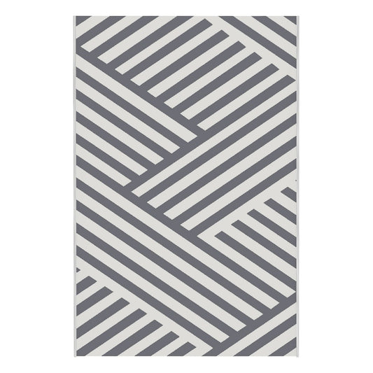 Outsunny Reversible Outdoor Garden Rug – Grey & Cream Stripe (182cm x 274cm) - Clara Shade Sails - Outsunny - 