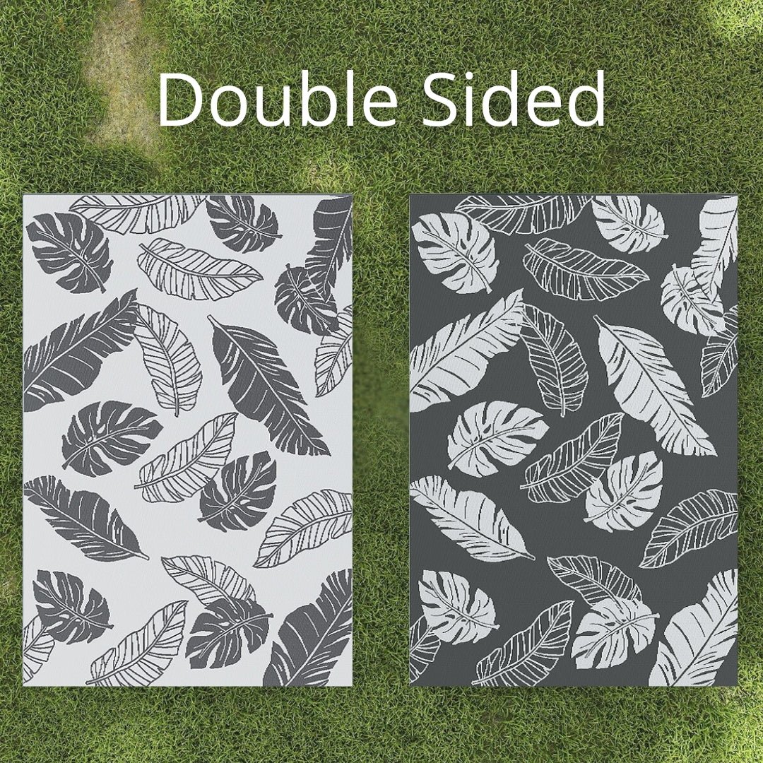 Outsunny Reversible Outdoor Garden Rug – Grey & White Leaf (182 x 274cm) - Clara Shade Sails - Outsunny - 