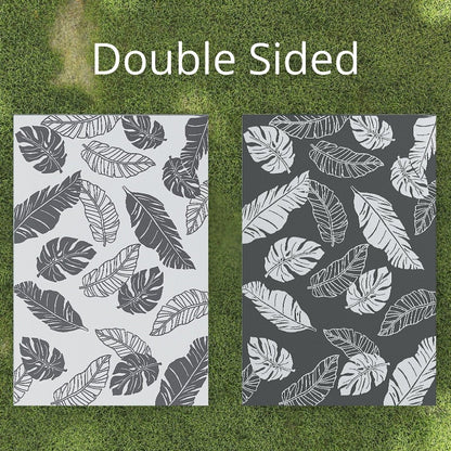 Outsunny Reversible Outdoor Garden Rug – Grey & White Leaf (182 x 274cm) - Clara Shade Sails - Outsunny - 