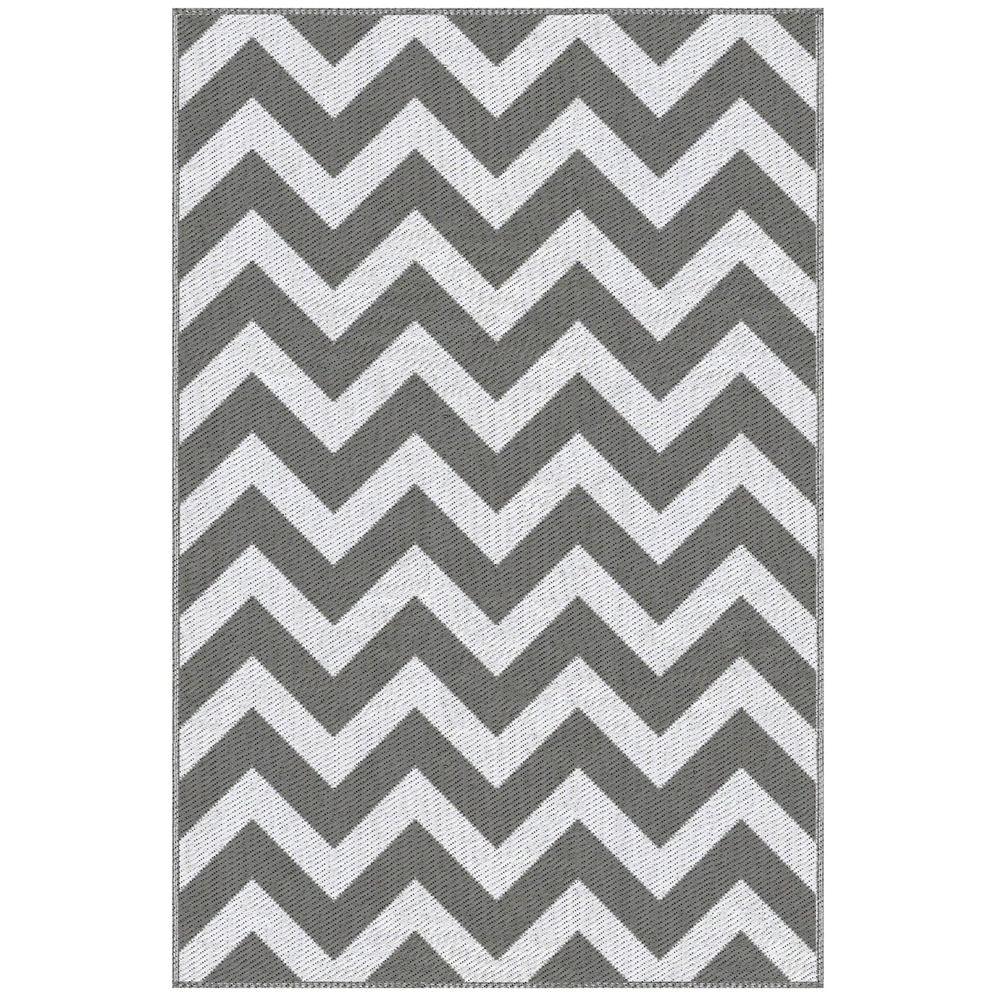 Outsunny Reversible Outdoor Garden Rug – Grey & White Zigzag (182cm x 121cm) Outsunny
