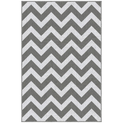 Outsunny Reversible Outdoor Garden Rug – Grey & White Zigzag (182cm x 121cm) Outsunny