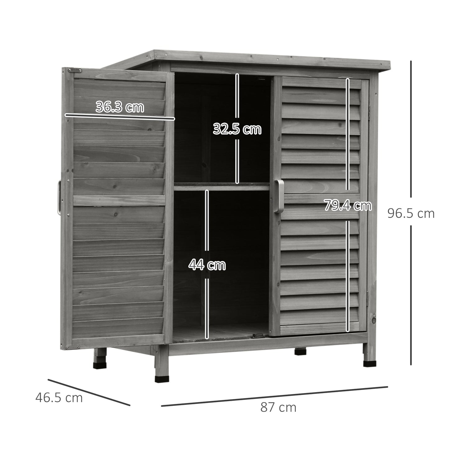 Outsunny Wooden Shutter Panel Garden Cabinet Shed - Natural Wood or Grey - Clara Shade Sails - Outsunny - Grey - 
