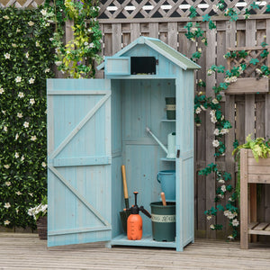 Outsunny Wooden Vertical Garden Shed - Natural Wood, Grey, Green, Blue - Clara Shade Sails - Outsunny - Blue - 