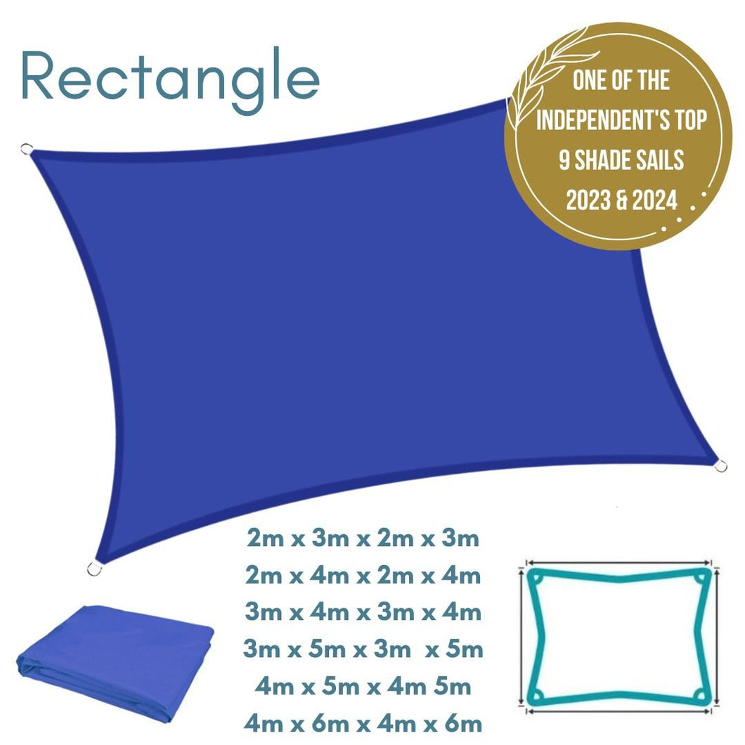 Rectangle Blue Sun Shade Sail - Water Resistant UV Garden Canopy Awning 2m x 3m, 2m x 4m, 3m x 4m, 3m x 5m, 4m x 5m, 4m x 6m - Clara Shade Sails - Clara Shade Sails - 2m x 3m - 