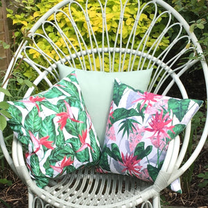 Set of 3 Tropical Water Resistant Garden Cushion Covers Scatter Pillow Cover Jungle Leaf Pink Flower Rainforest - Clara Shade Sails - Clara Shade Sails - -