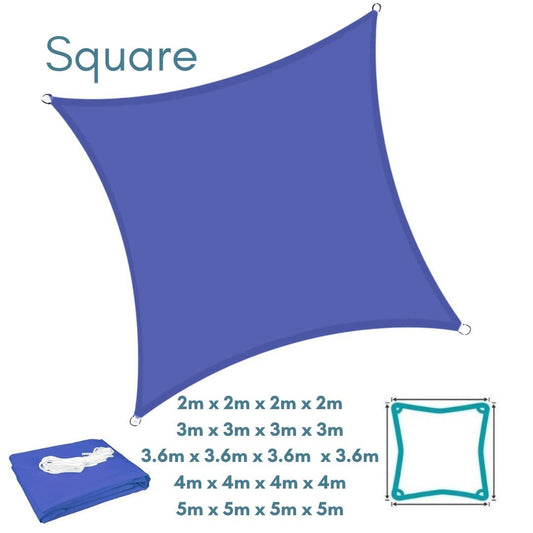 Square Blue Sun Shade Sail - Water Resistant UV Garden Canopy Awning 2m 3m 3.6m 4m 5m - Clara Shade Sails - Clara Shade Sails - 2m - 