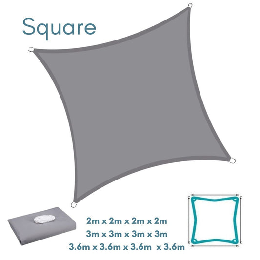 Square Grey - Sun Shade Sail - Water Resistant UV Garden Canopy Awning 2m 3m 3.6m - Clara Shade Sails - Clara Shade Sails - 2m - 