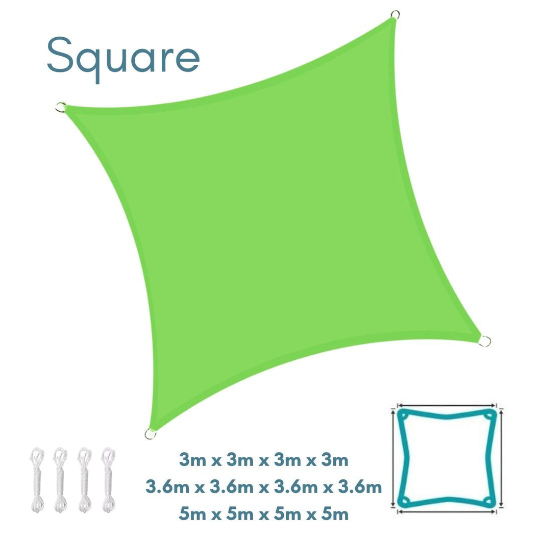 Square Light Green Sun Shade Sail - Water Resistant UV Garden Canopy Awning 3m 3.6m 5m - Clara Shade Sails - Clara Shade Sails - 3m - 