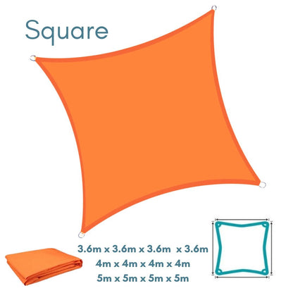 Square Orange Sun Shade Sail - Water Resistant UV Garden Canopy Awning 3.6m 4m 5m - Clara Shade Sails - Clara Shade Sails - 3.6m - 