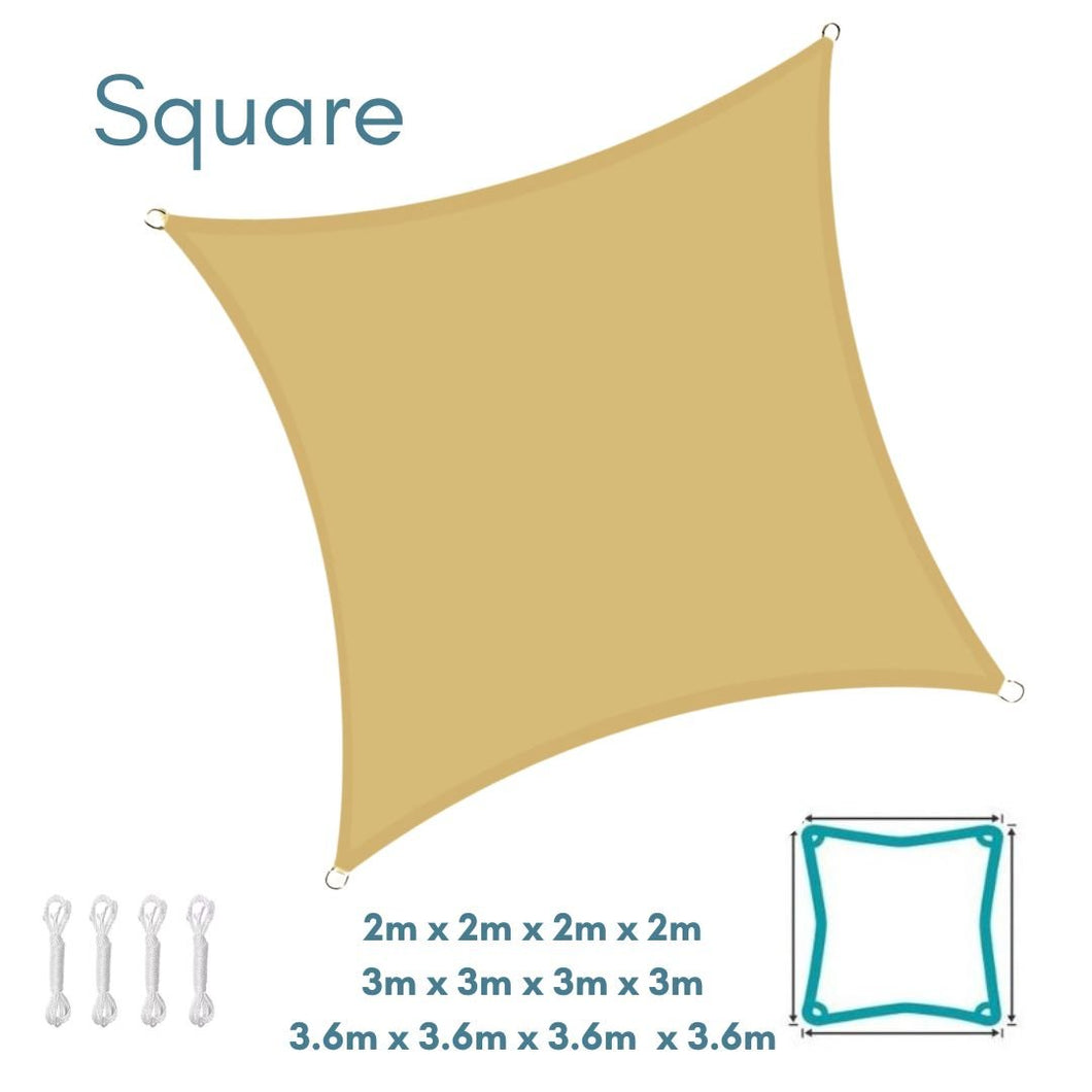 Square Sand Sun Shade Sail - Water Resistant UV Garden Canopy Awning 2m 3m 3.6m - Clara Shade Sails - Clara Shade Sails - 2m - 