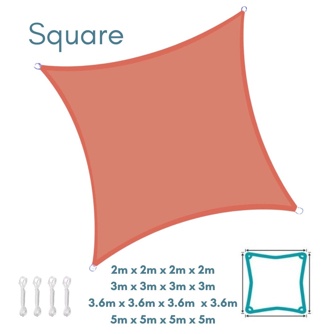 Square Terracotta Sun Shade Sail - Water Resistant UV Garden Canopy Awning 2m 3m 3.6m 5m - Clara Shade Sails - Clara Shade Sails - 2m - 