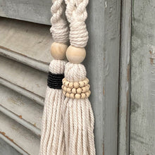 Decorative Macramé and Natural Bead Garland Tassel - Cotton Wood Curtain Tieback Wall Hanging 35cm Clara Shade Sails