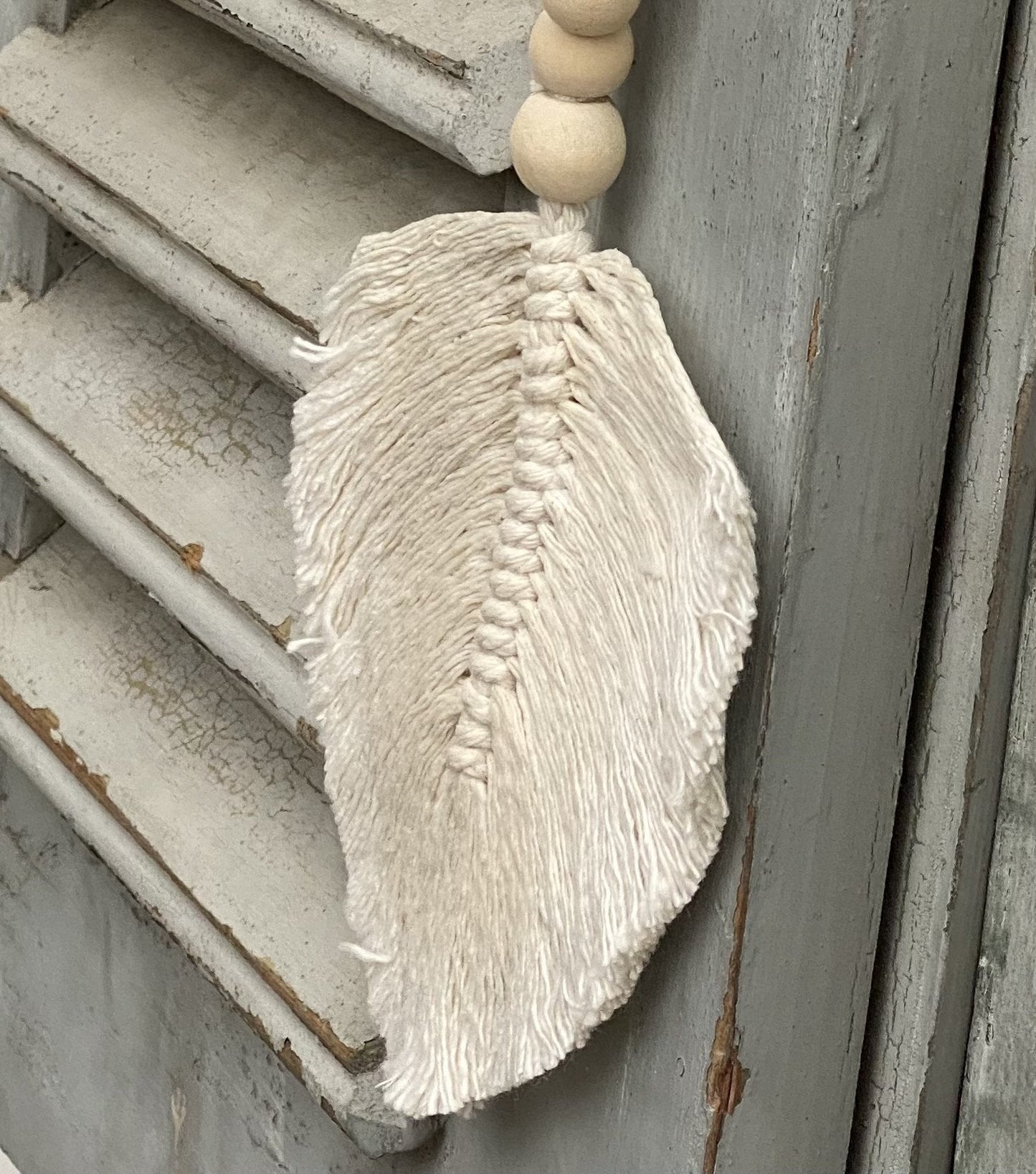 Decorative Feather Garland Macramé Tassel - Natural Cotton Wooden Bead Curtain Tieback Wall Hanging 35cm Clara Shade Sails