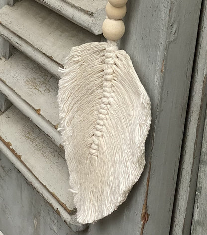 Decorative Feather Garland Macramé Tassel - Natural Cotton Wooden Bead Curtain Tieback Wall Hanging 35cm Clara Shade Sails