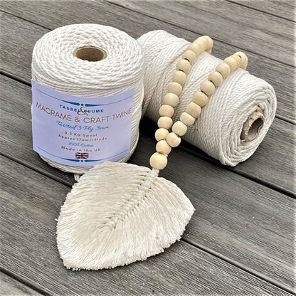 Decorative Feather Garland Macramé Tassel - Natural Cotton Wooden Bead Curtain Tieback Wall Hanging 35cm Clara Shade Sails