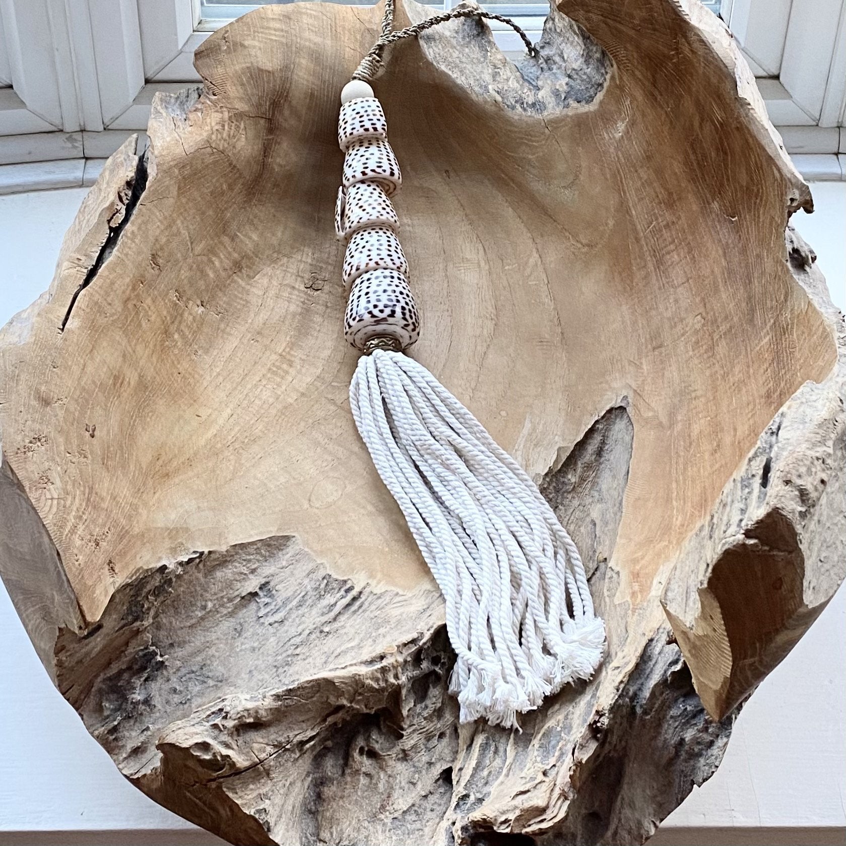 Decorative Natural Shell Garland Macramé Tassel - Cotton Curtain Tieback Wall Hanging 35cm Clara Shade Sails