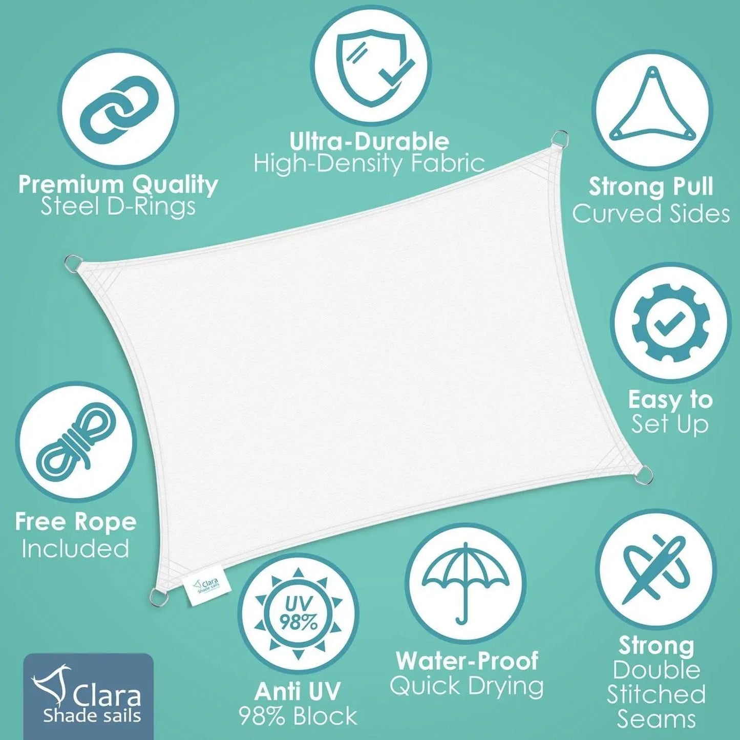 Equilateral Triangle 3.6m - Clara Sun Shade Sail - White Waterproof Patio Garden Sun Canopy Awning Clara Shade Sails