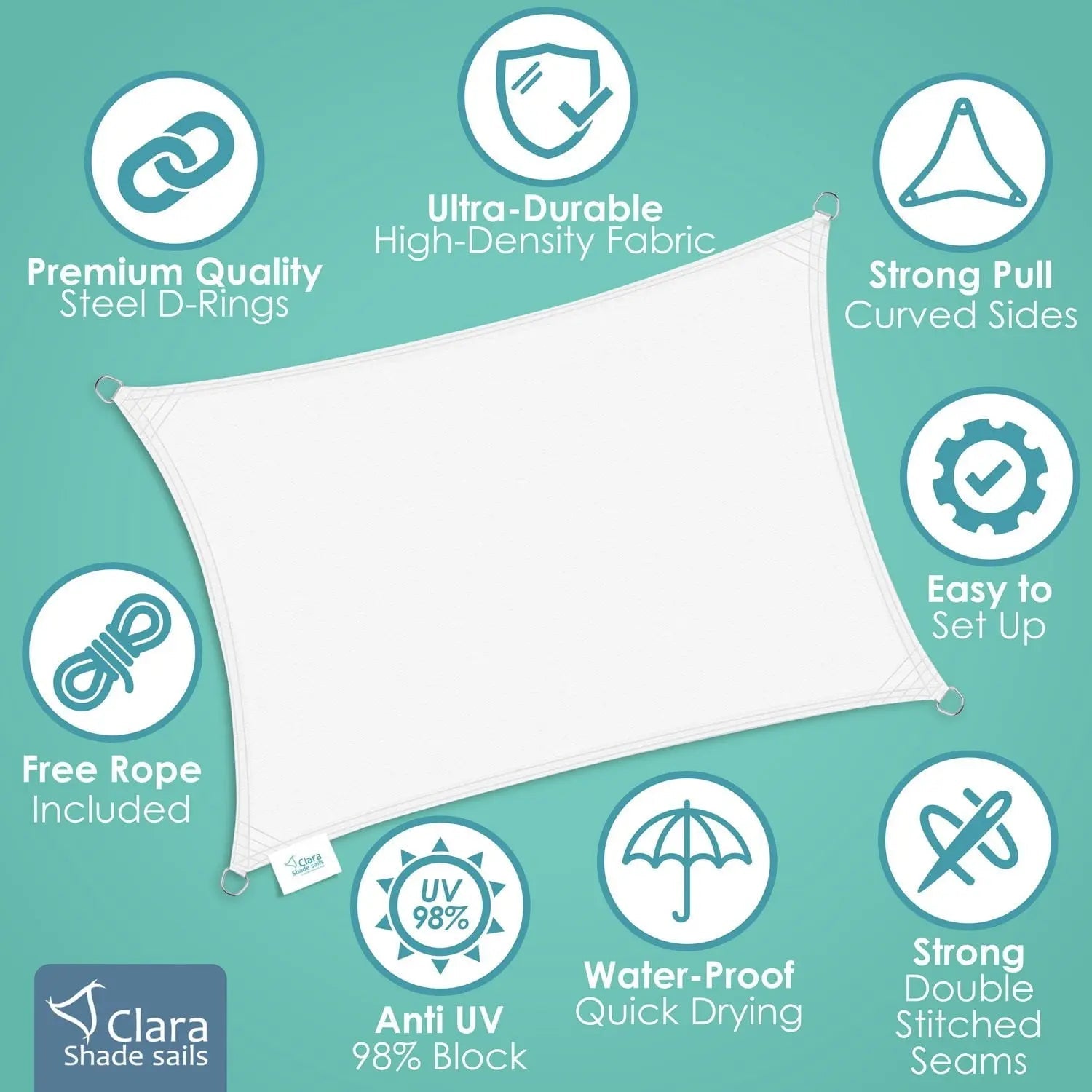 Equilateral Triangle 3m - Clara Sun Shade Sail -  White Waterproof Canopy Awning Gazebo for Patio Garden Clara Shade Sails