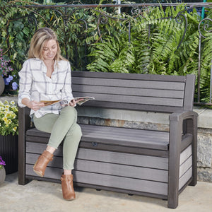 Keter Hudson Garden Bench Storage Box Wood Effect 227L Anthracite Keter