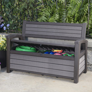 Keter Hudson Garden Bench Storage Box Wood Effect 227L Anthracite Keter