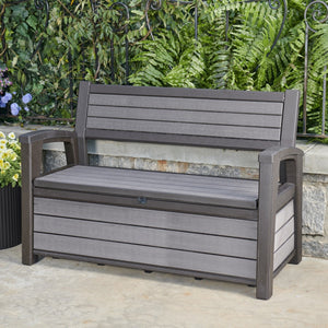 Keter Hudson Garden Bench Storage Box Wood Effect 227L Anthracite Keter