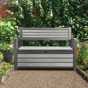 Keter Hudson Garden Bench Storage Box Wood Effect 227L Anthracite Keter