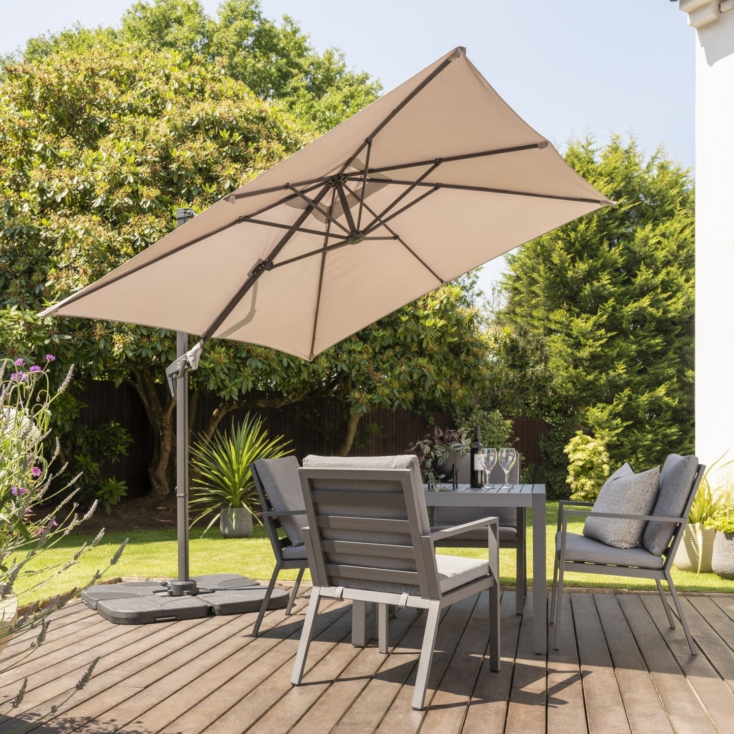 Norfolk Leisure Royce Junior Square Cantilever Parasol Package - 2.5m x 2.5m Umbrella + 80kg, 90kg or 100kg Base Stand - Taupe, Soft Grey or Carbon Norfolk Leisure