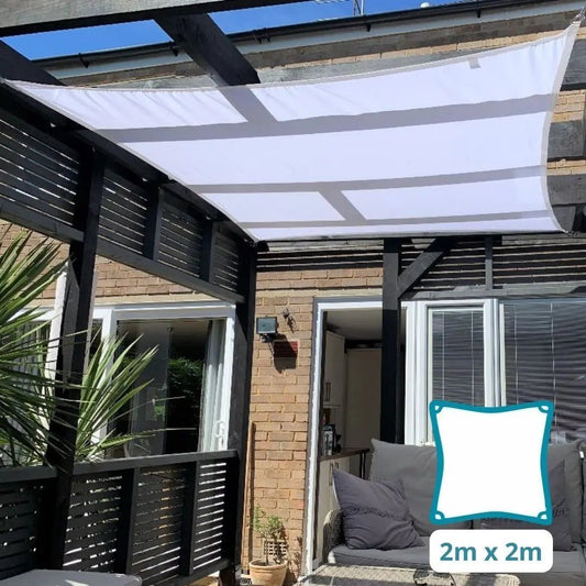 Square 2m - Clara Sun Shade Sail White Waterproof UV Patio Garden Canopy Awning Clara Shade Sails