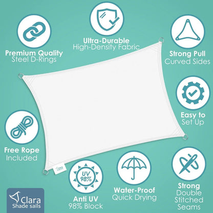 Square 3.6m - Clara Sun Shade Sail - White Waterproof UV Patio Garden Sun Canopy Awning Clara Shade Sails