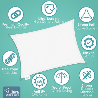 Square 4m - Clara Sun Shade Sail White Waterproof UV Patio Garden Sun Canopy Awning Clara Shade Sails