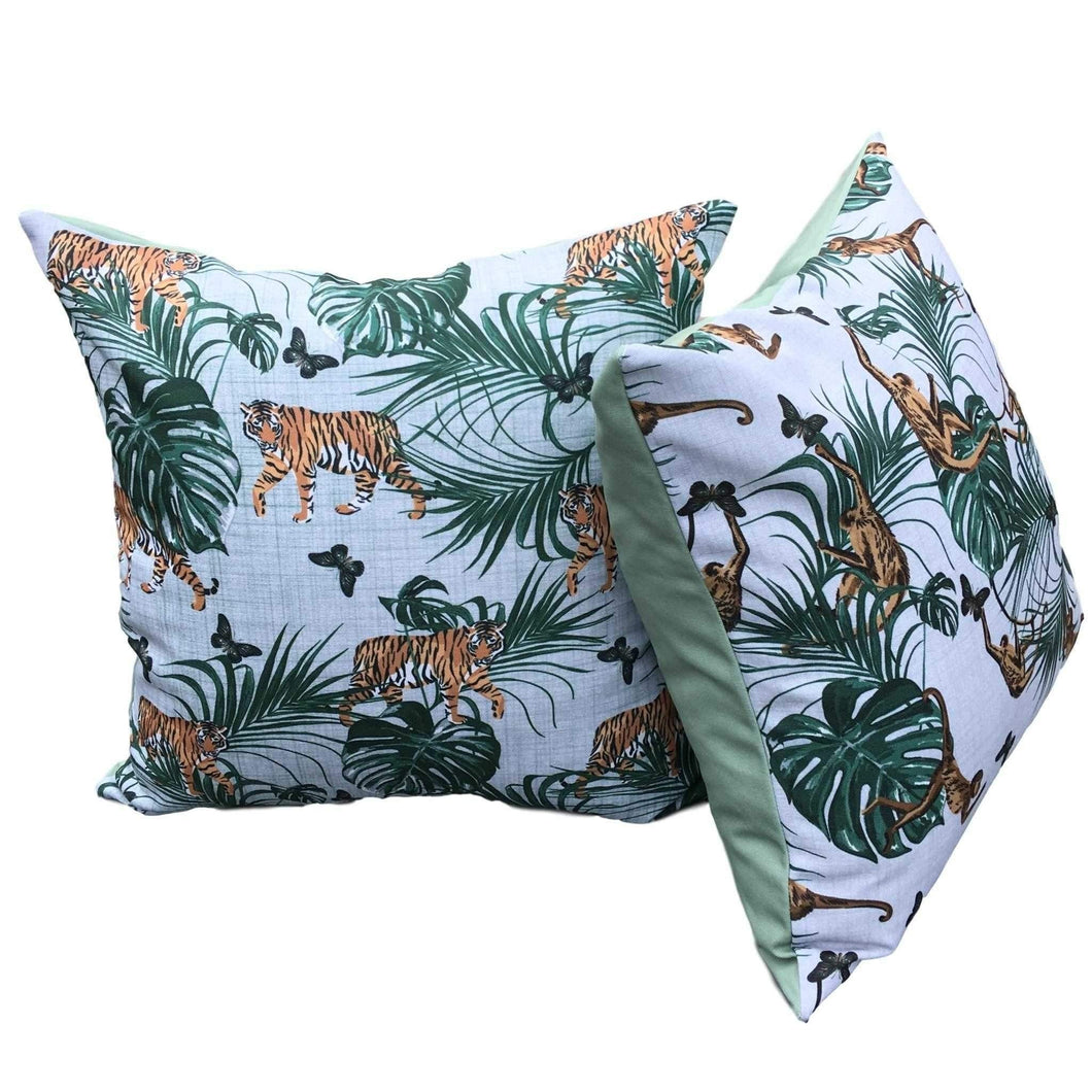 Set of 2 Water Resistant Garden Cushion Cover Scatter Pillow Cover Tropical Jungle Rainforest Monkey Tiger Clara Shade Sails